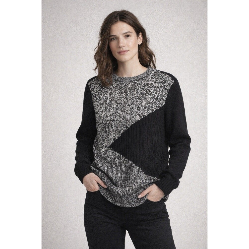 Chaps Denim Ralph Lauren Women's 1X  Black Gray Colorblock Knit Sweater Crewneck